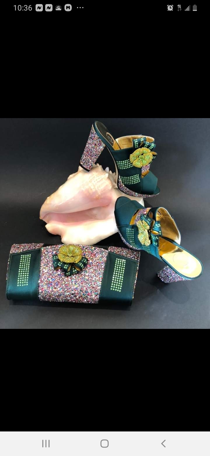 Green Italian Shoe & Bag for Women